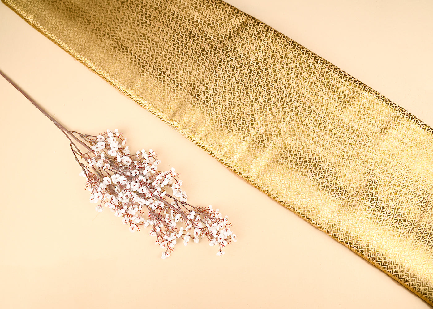 Golden Banarasi Brocade Fabric With All Over Golden Zari Handloom 20152