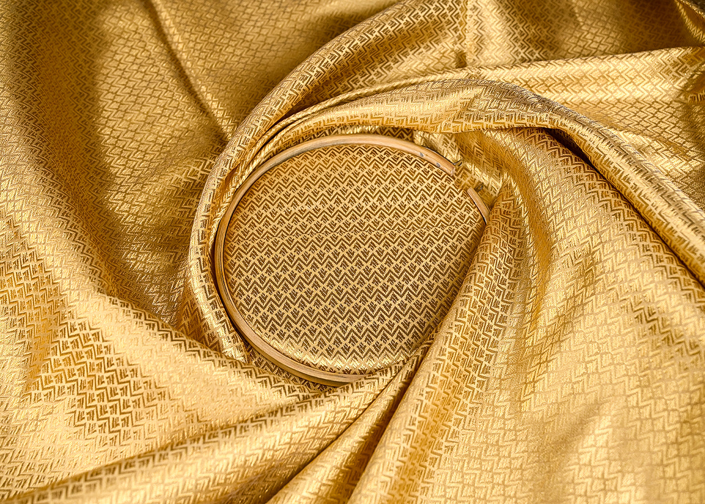 Golden Banarasi Brocade Fabric With All Over Golden Zari Handloom 20152