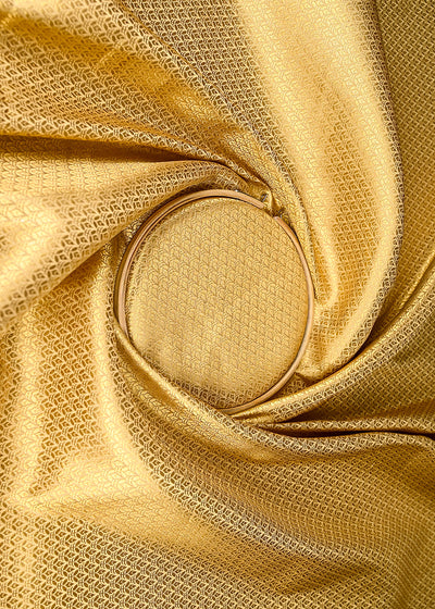 Golden Banarasi Brocade Fabric With All Over Golden Zari Handloom 20153