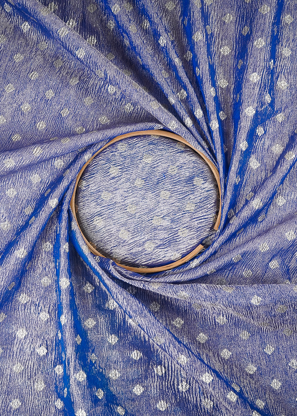 Royal Blue Crushed Tissue Fabric With All Over Buti Of Zari Handloom 20171