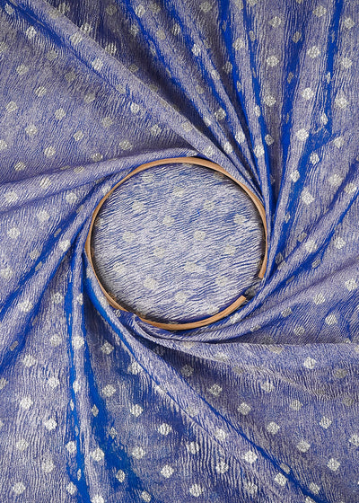 Royal Blue Crushed Tissue Fabric With All Over Buti Of Zari Handloom 20171