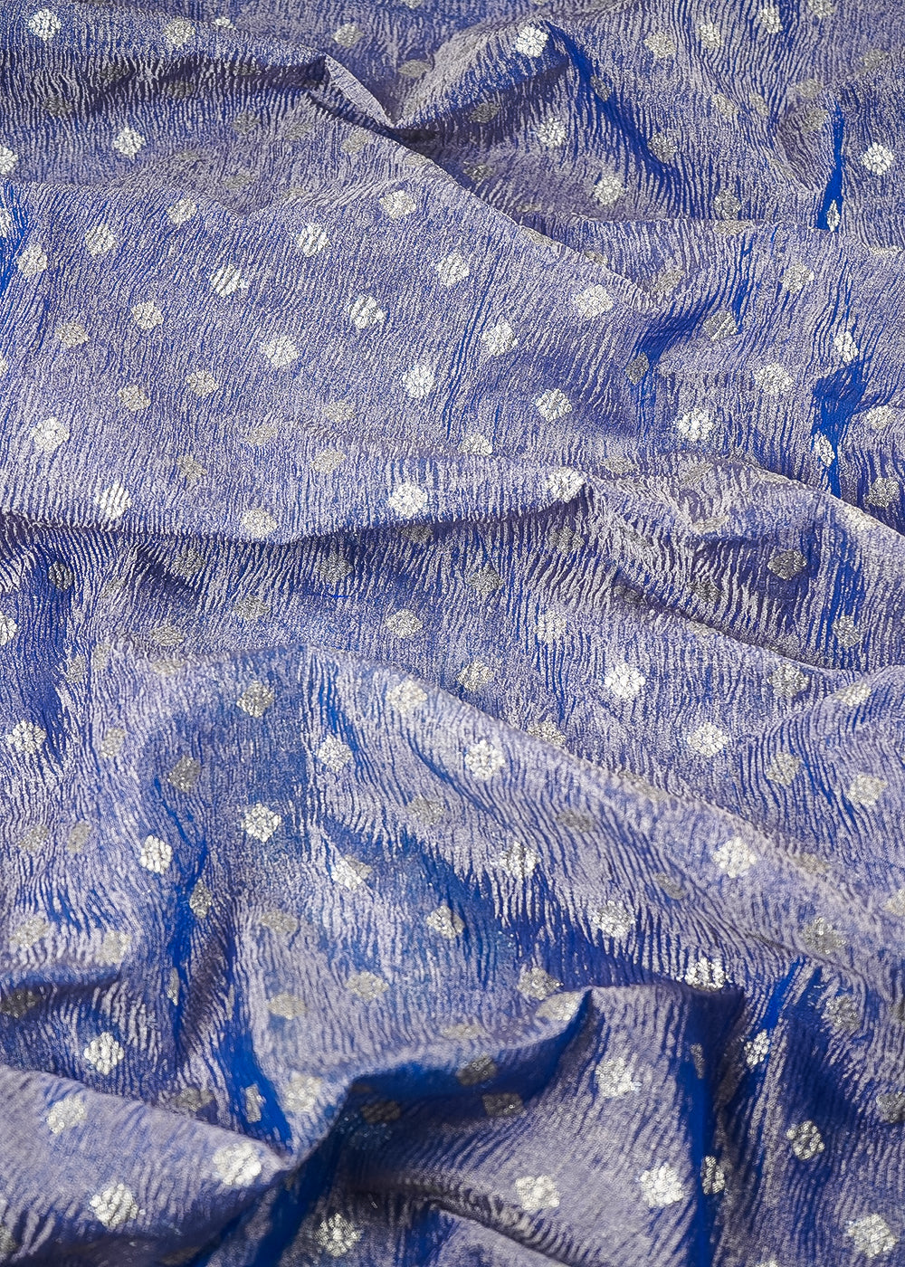Royal Blue Crushed Tissue Fabric With All Over Buti Of Zari Handloom 20171