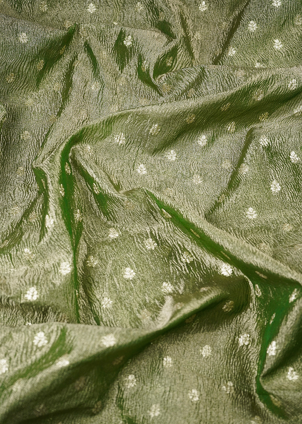 Green Crushed Tissue Fabric With All Over Buti Of Zari Handloom 20172