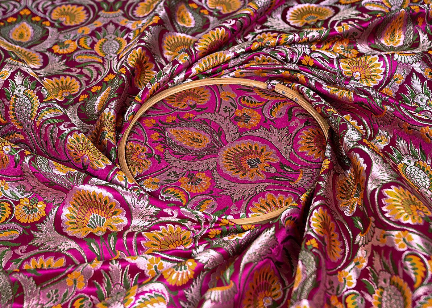 Purple Pure Banarasi Brocade Fabric With Thread And Zari Handloom 20179