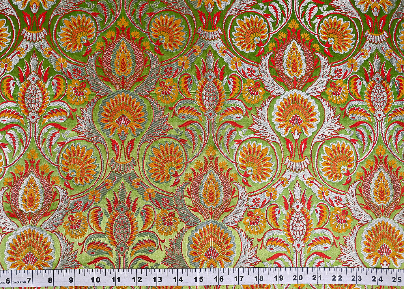 Light Green Pure Banarasi Brocade Fabric With Thread And Zari Handloom 20181