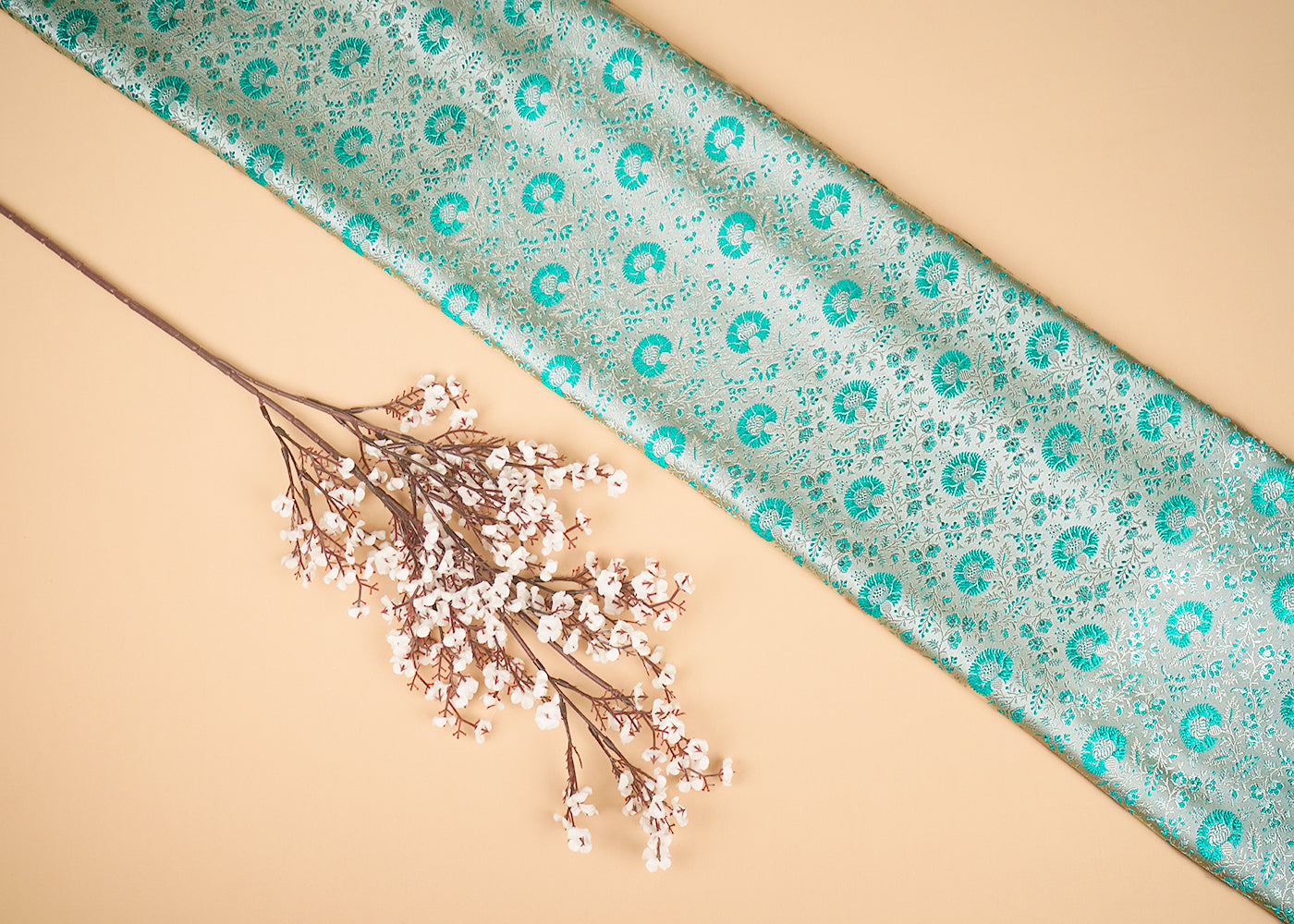 Mint Green Banarasi Brocade Fabric With Zari Handloom 20182