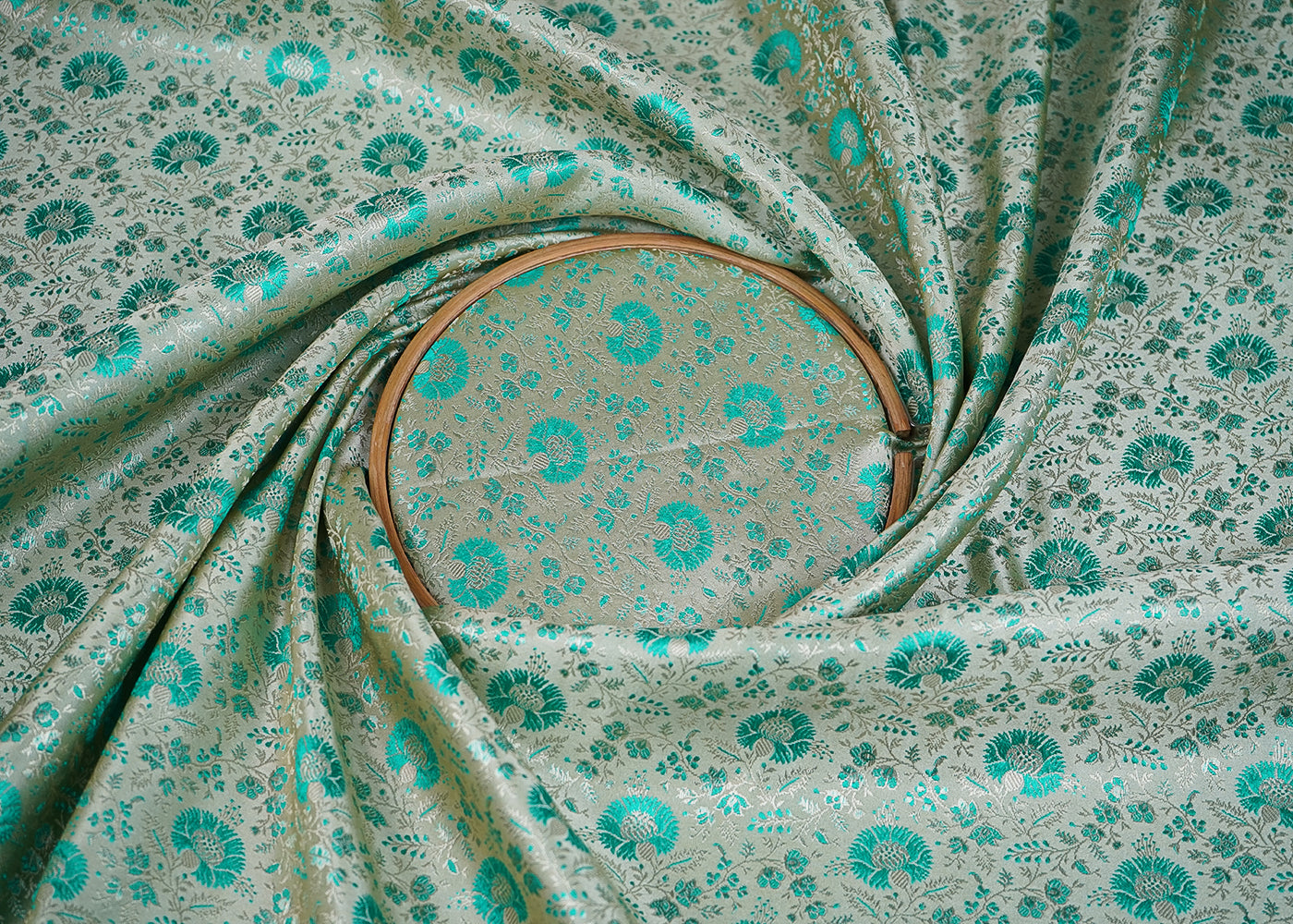Mint Green Banarasi Brocade Fabric With Zari Handloom 20182