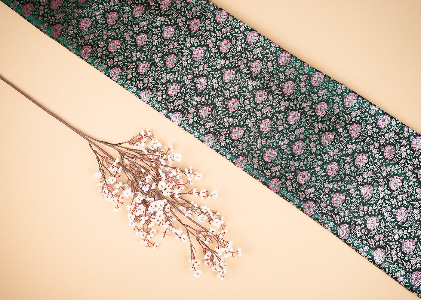 Bottle Green Banarasi Brocade Fabric With Zari Handloom 20183