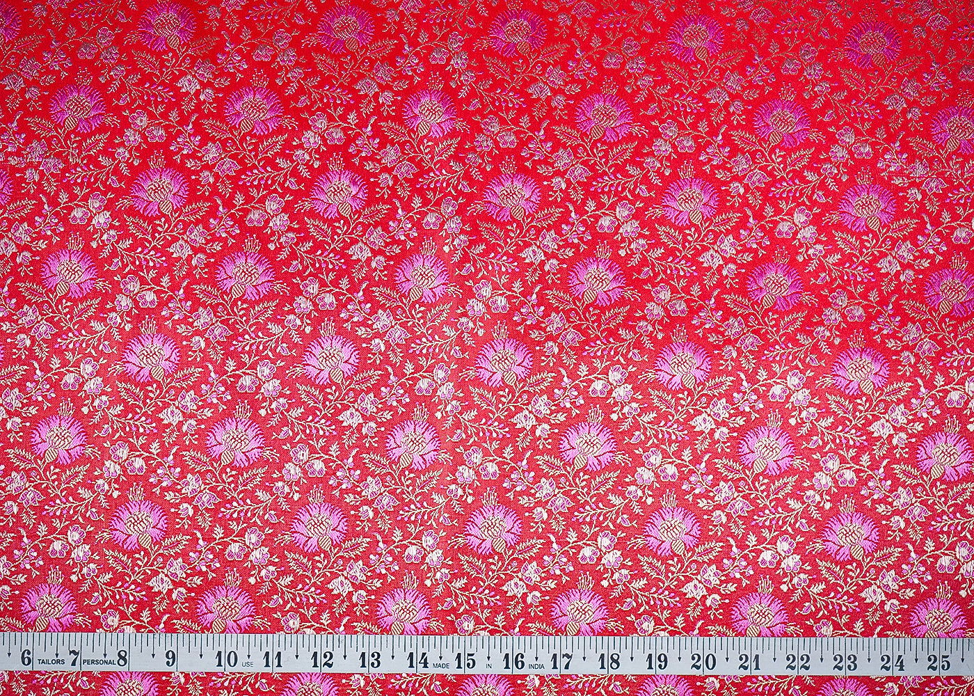Red Banarasi Brocade Fabric With Zari Handloom 20184