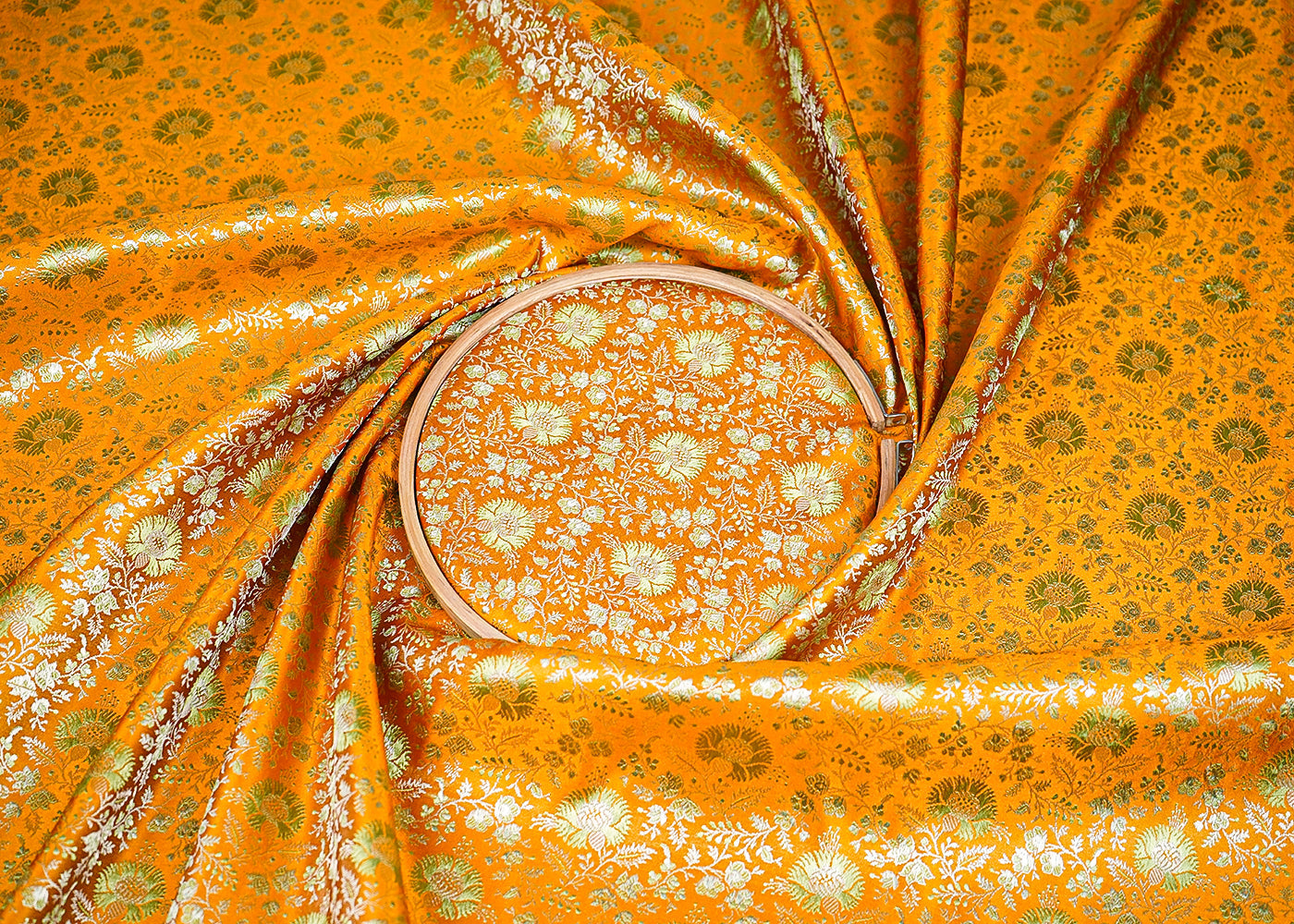 Mustard Banarasi Brocade Fabric With Zari Handloom 20186
