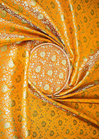 Mustard Banarasi Brocade Fabric With All Over Thread And Zari Handloom 20186