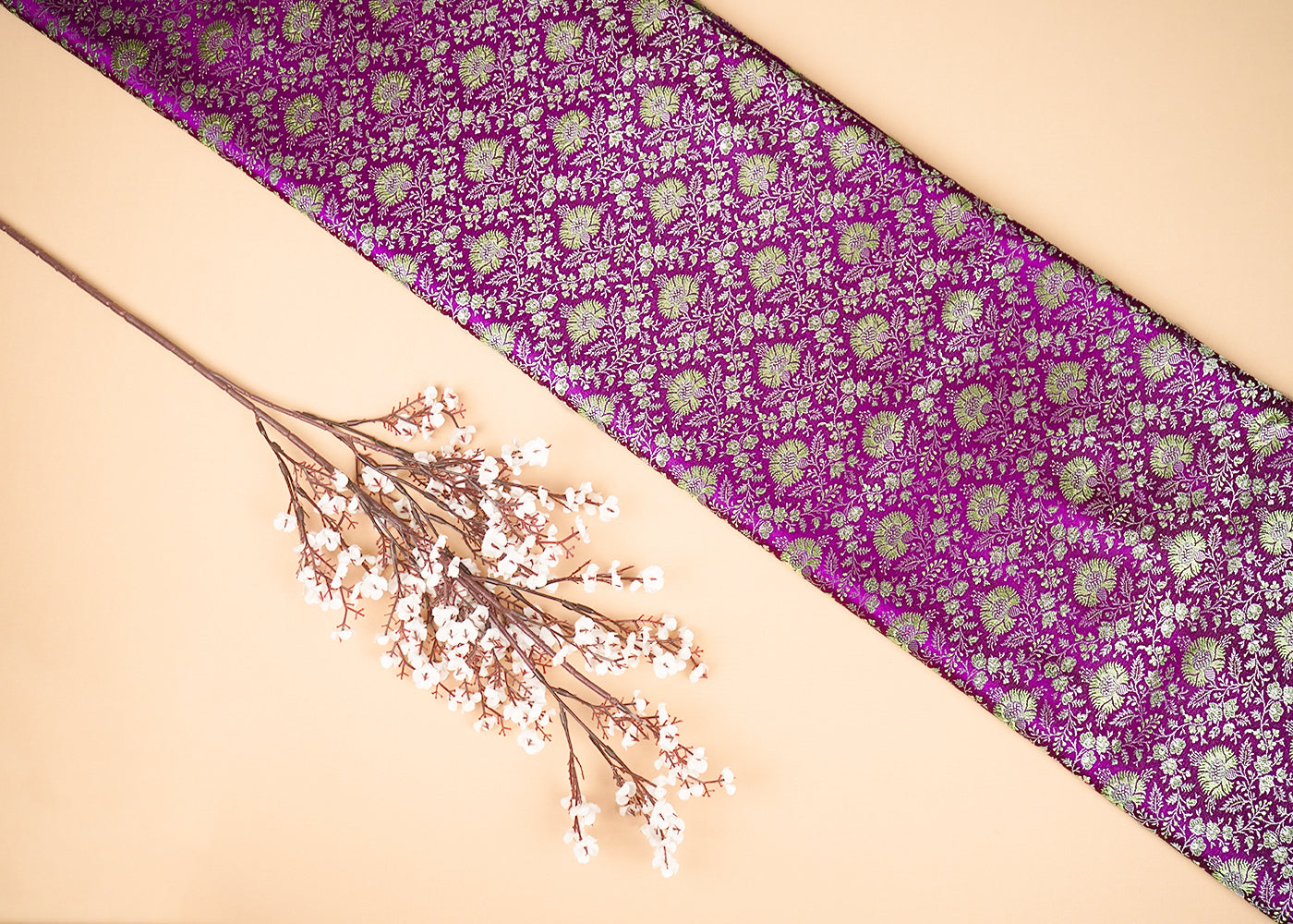 Purple Banarasi Brocade Fabric With Zari Handloom 20187