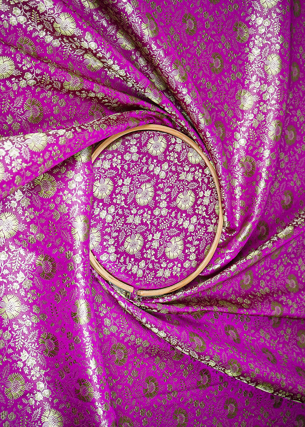 Purple Banarasi Brocade Fabric With All Over Thread And Zari Handloom 20187