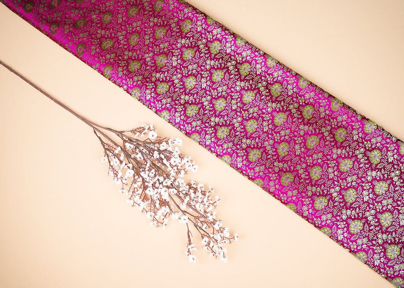 Magenta Banarasi Brocade Fabric With Zari Handloom 20189