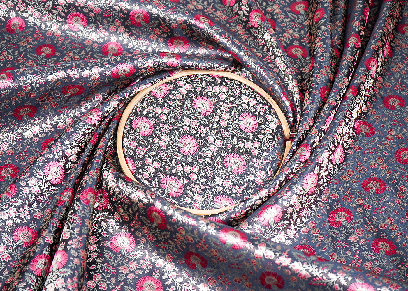 Black Banarasi Brocade Fabric With Zari Handloom 20190