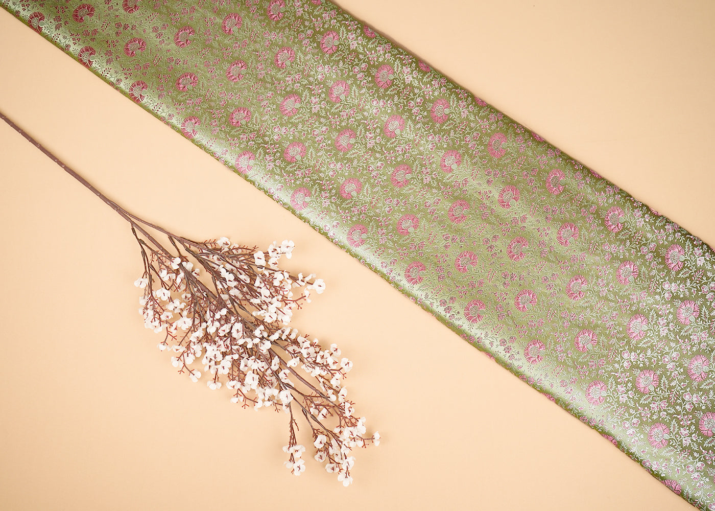 Pista Green Banarasi Brocade Fabric With Zari Handloom 20191