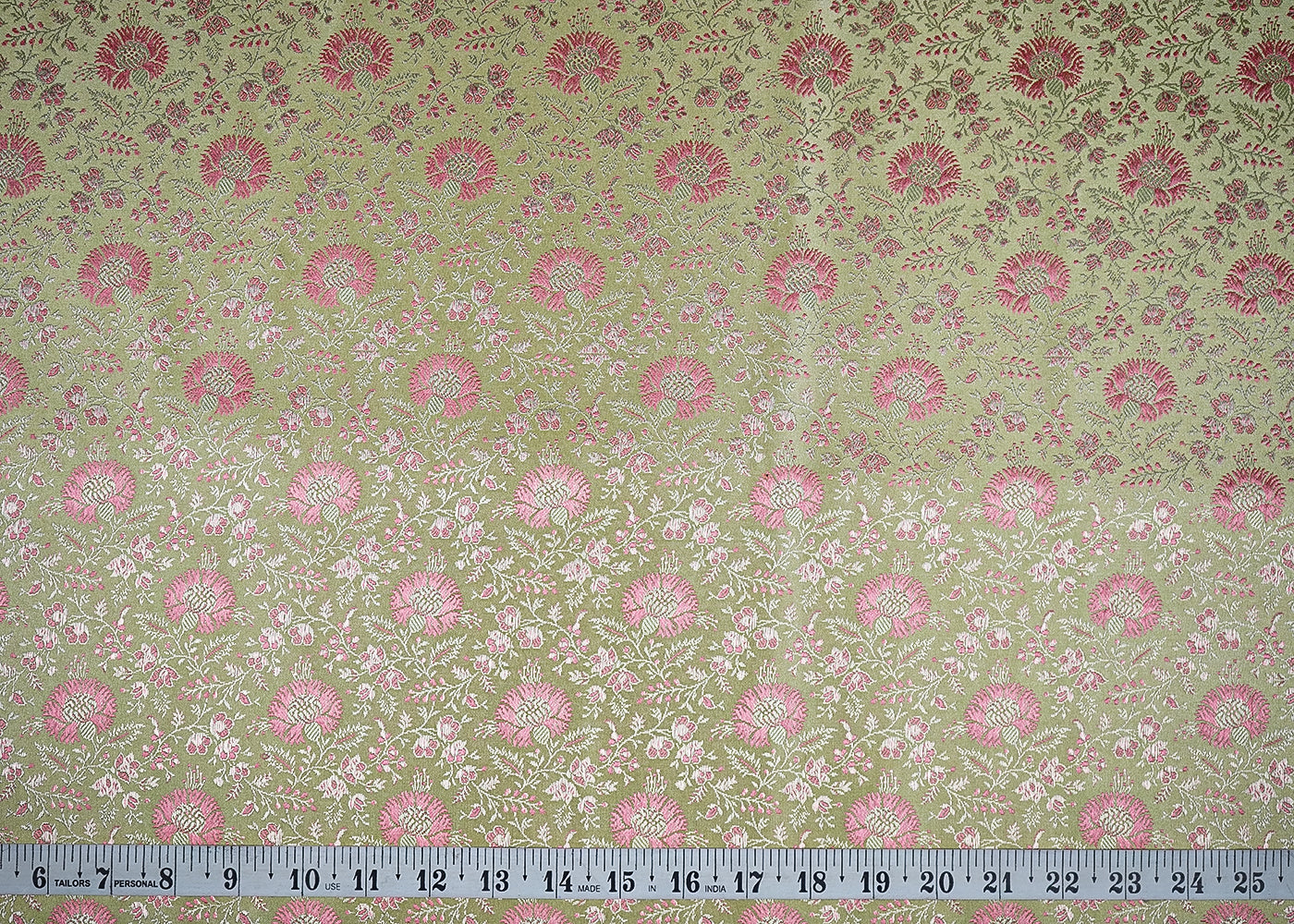 Pista Green Banarasi Brocade Fabric With Zari Handloom 20191