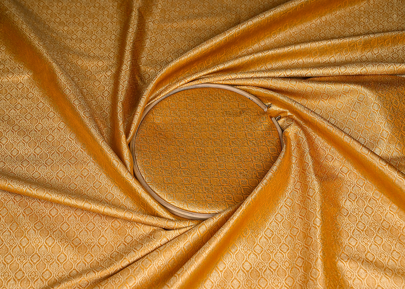 Mustard Banarasi Brocade Fabric With Zari Handloom 20192