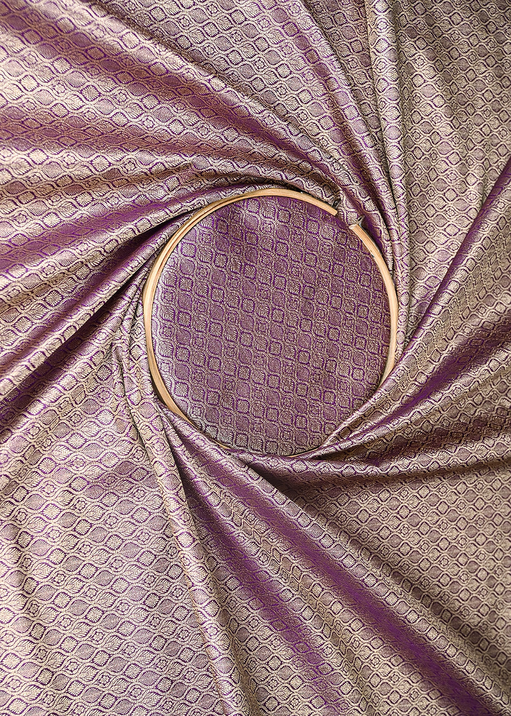 Purple Banarasi Brocade Fabric With Zari Handloom 20194