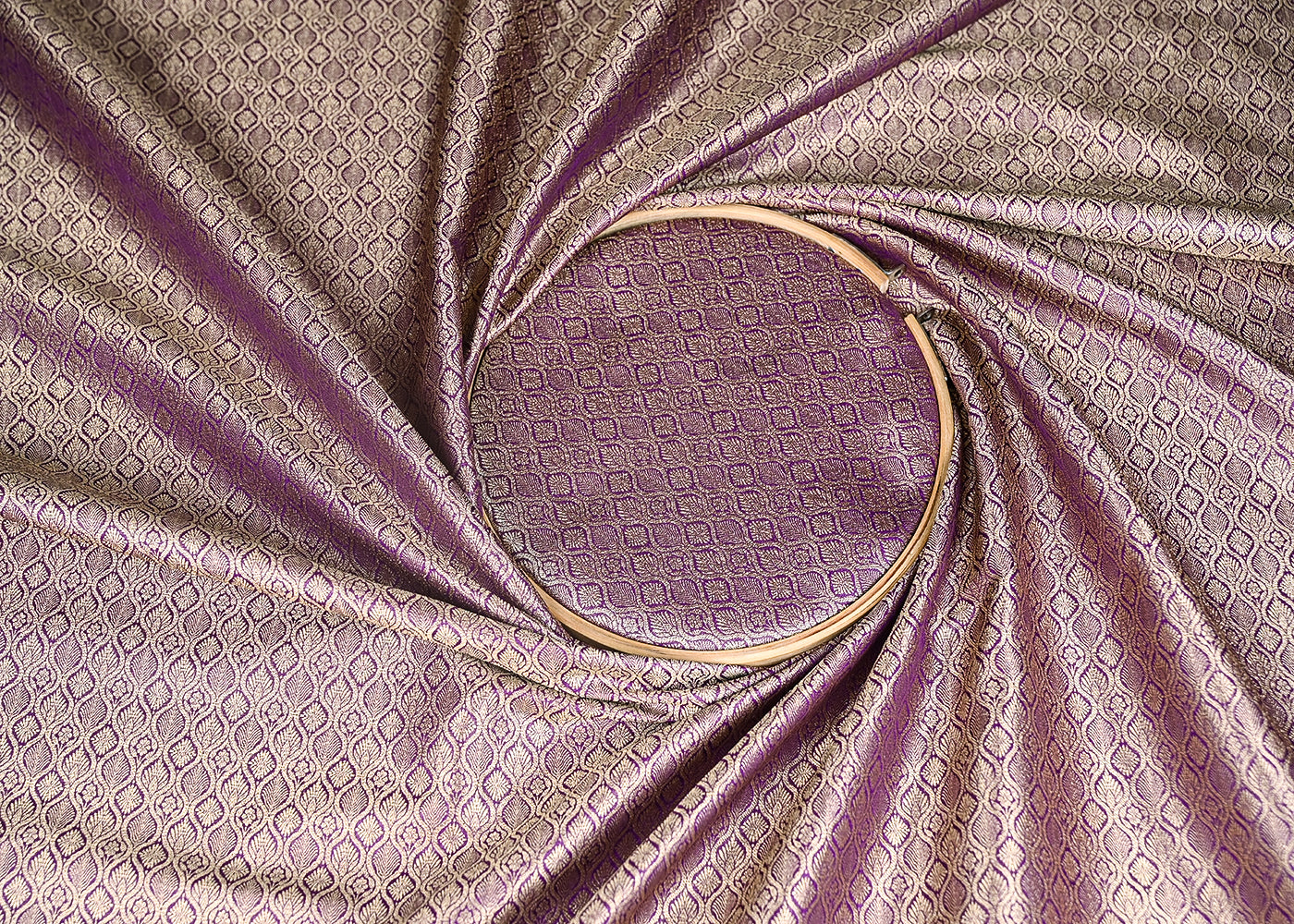 Purple Banarasi Brocade Fabric With Zari Handloom 20194
