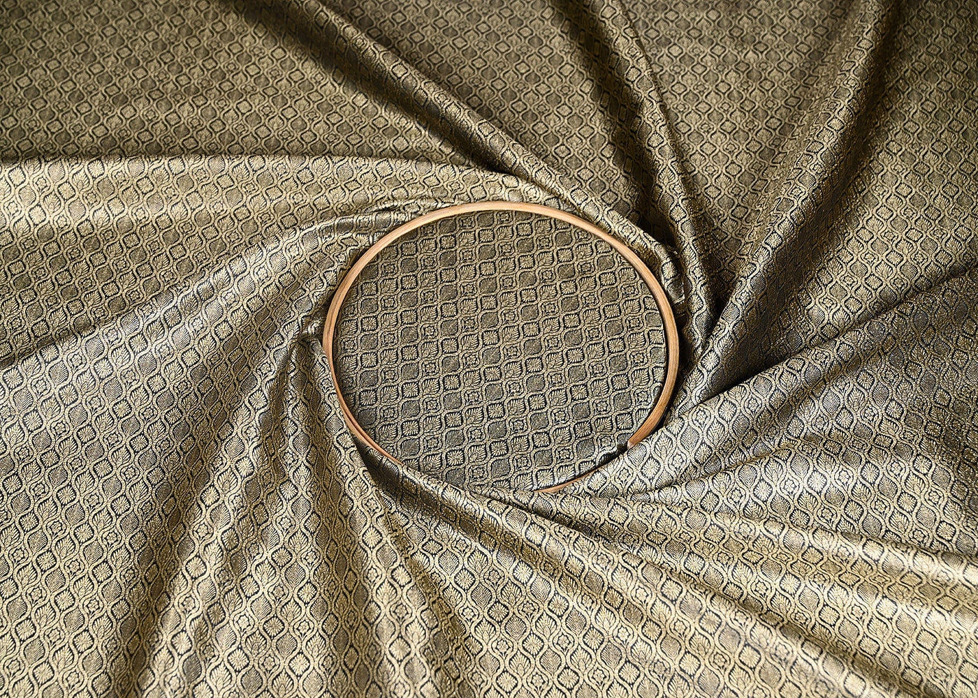 Black Banarasi Brocade Fabric With Zari Handloom 20196