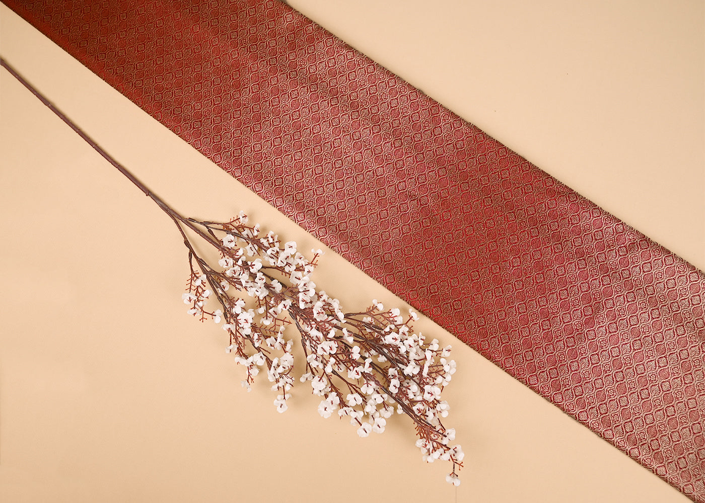 Red Banarasi Brocade Fabric With Golden Zari Handloom 20197