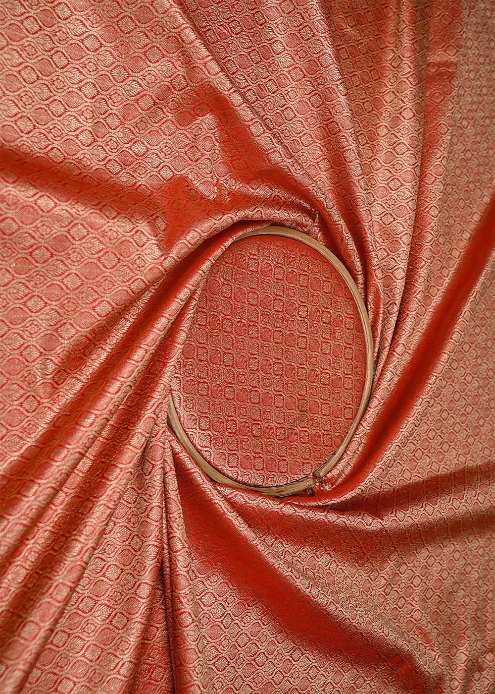Red Banarasi Brocade Fabric With Golden Zari Handloom 20197