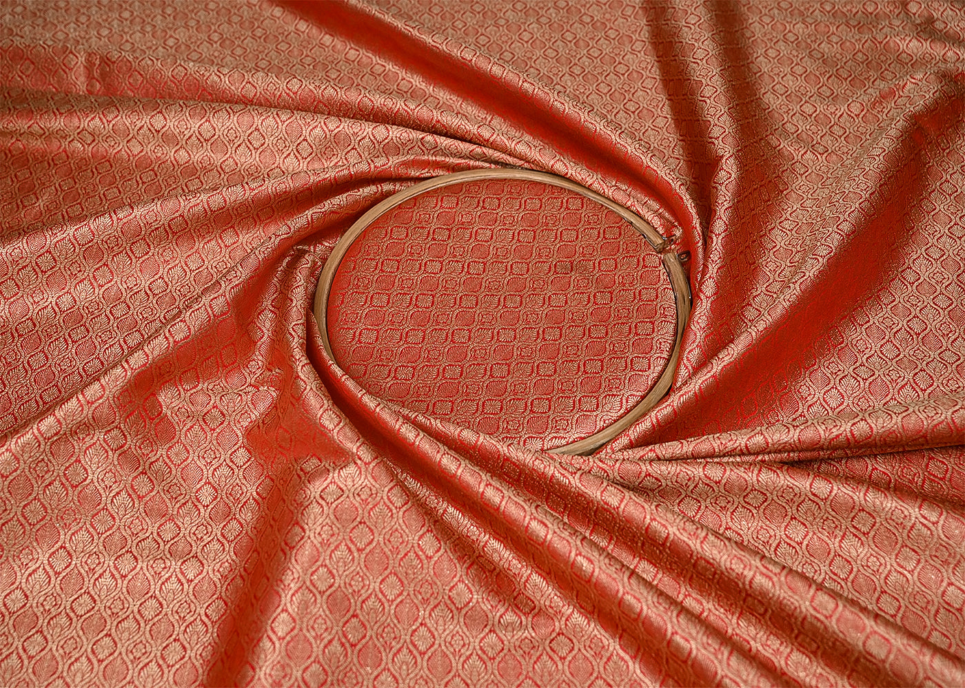 Red Banarasi Brocade Fabric With Golden Zari Handloom 20197