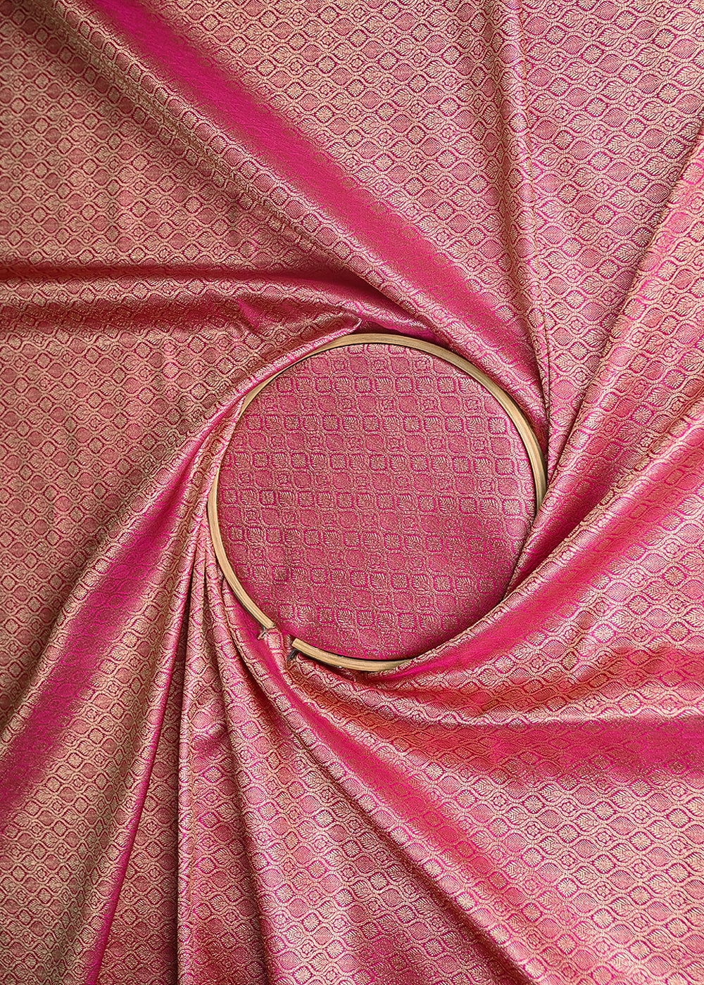Pink Banarasi Brocade Fabric With Zari Handloom 20198