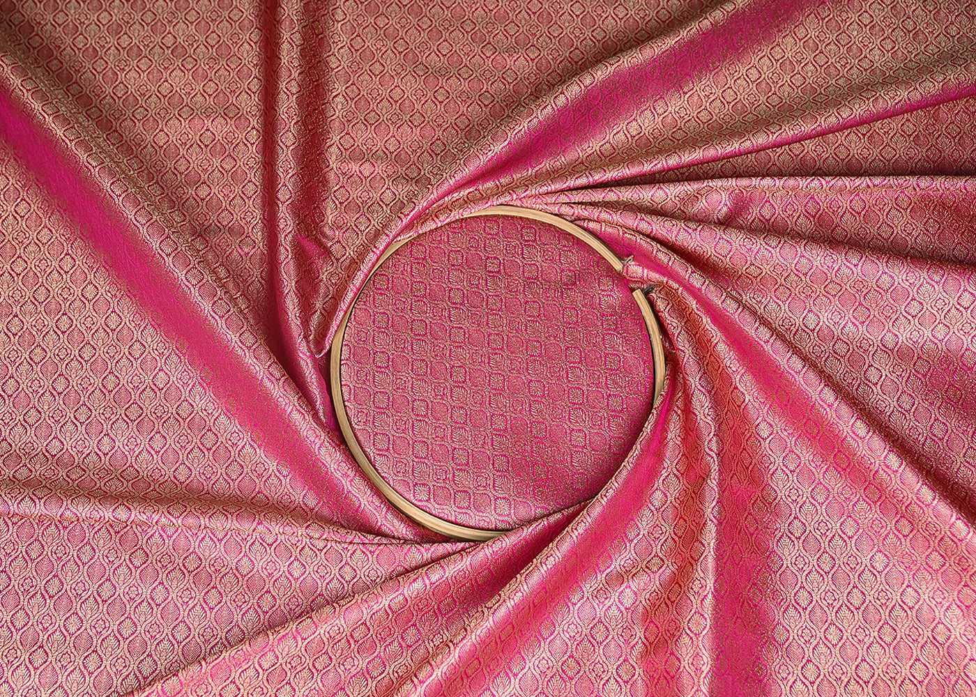 Pink Banarasi Brocade Fabric With Zari Handloom 20198