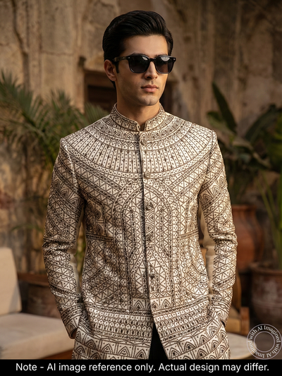 The Riwaayat - Unstitched White Jodhpuri Jacket Fabric for Men 20213