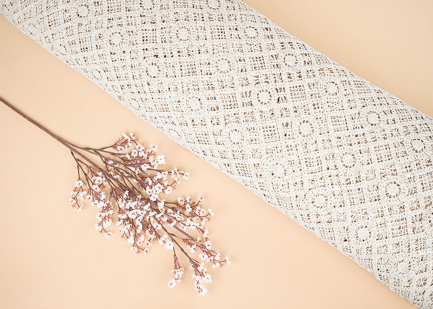 Off White Crochet Fabric With Abstract Pattern Of Thread 20218