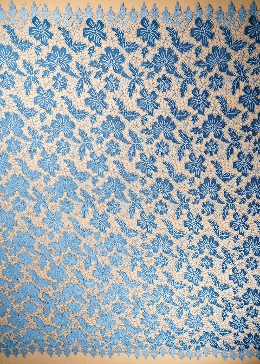 Blue Velvet Fabric With All Over Thread Cutwork 20227