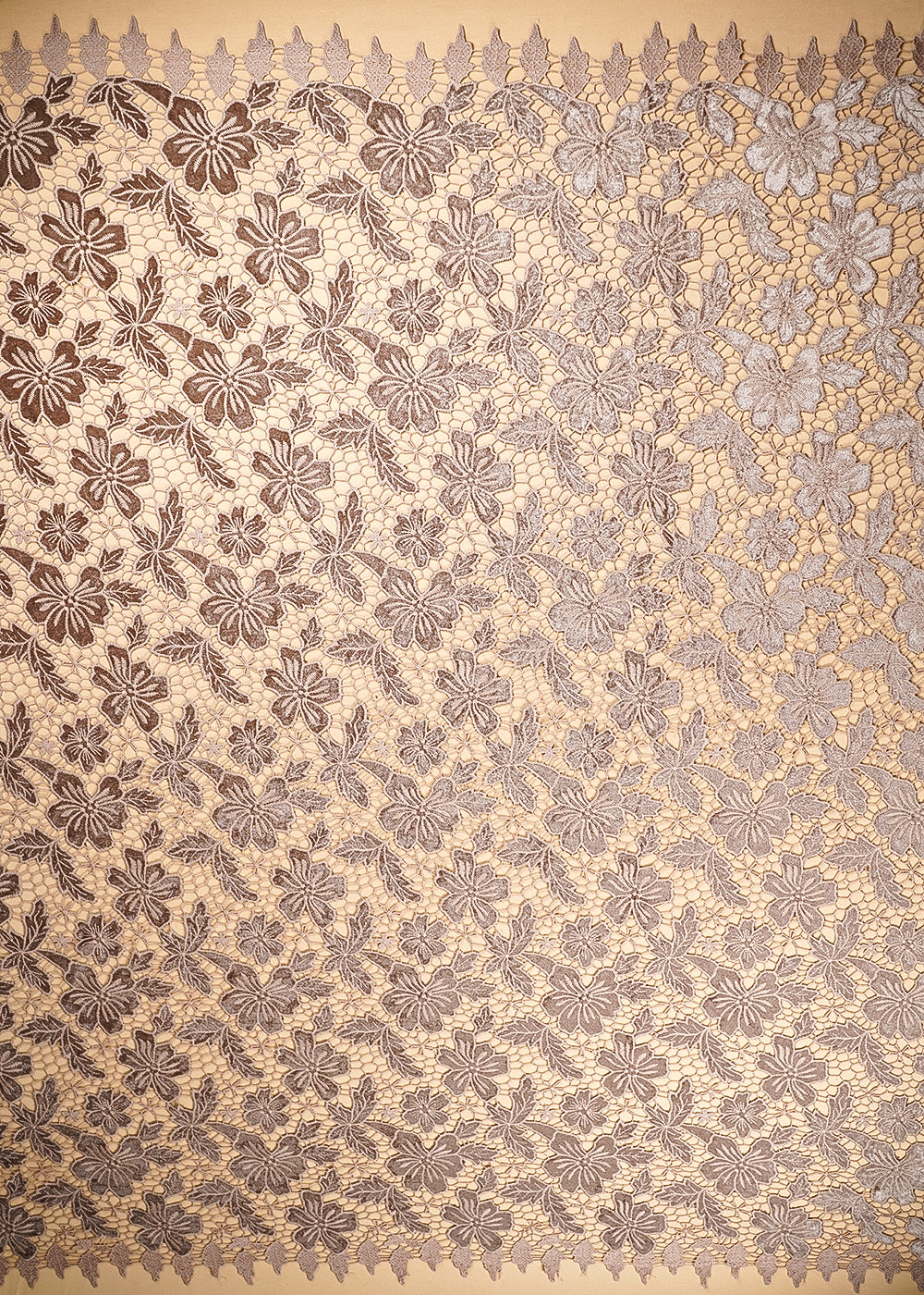 Coffee Velvet Fabric With All Over Thread Cutwork 20228