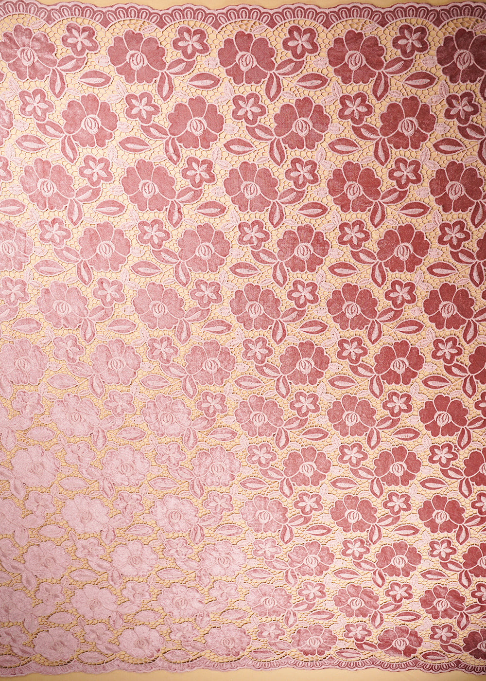 Coral Pink Velvet Fabric With All Over Thread Cutwork 20232