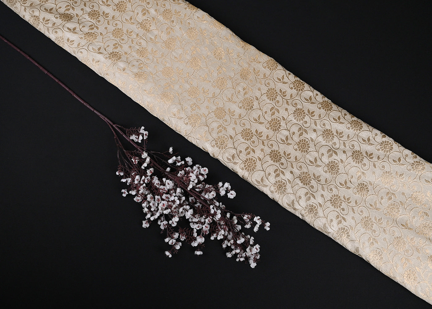 White Dyeable Silk Fabric With All Over Zari Handloom 20236