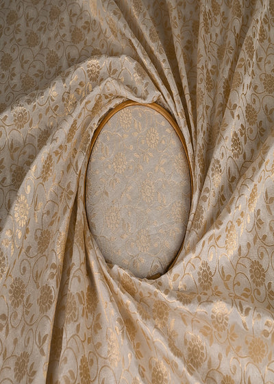 White Dyeable Silk Fabric With All Over Zari Handloom 20236