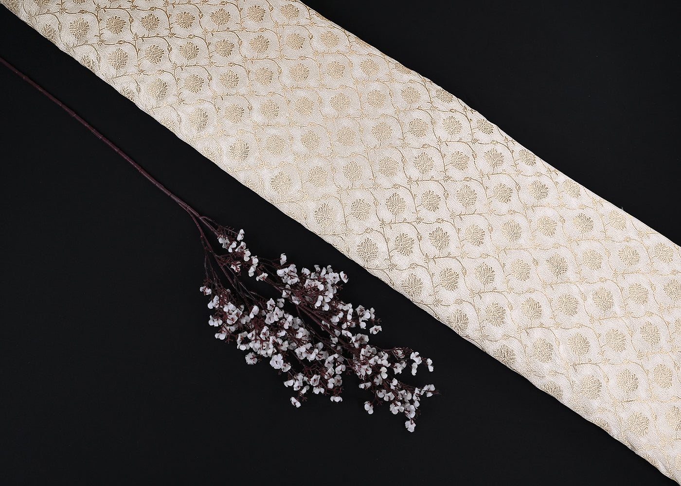 White Dyeable Silk Fabric With All Over Zari Handloom 20237