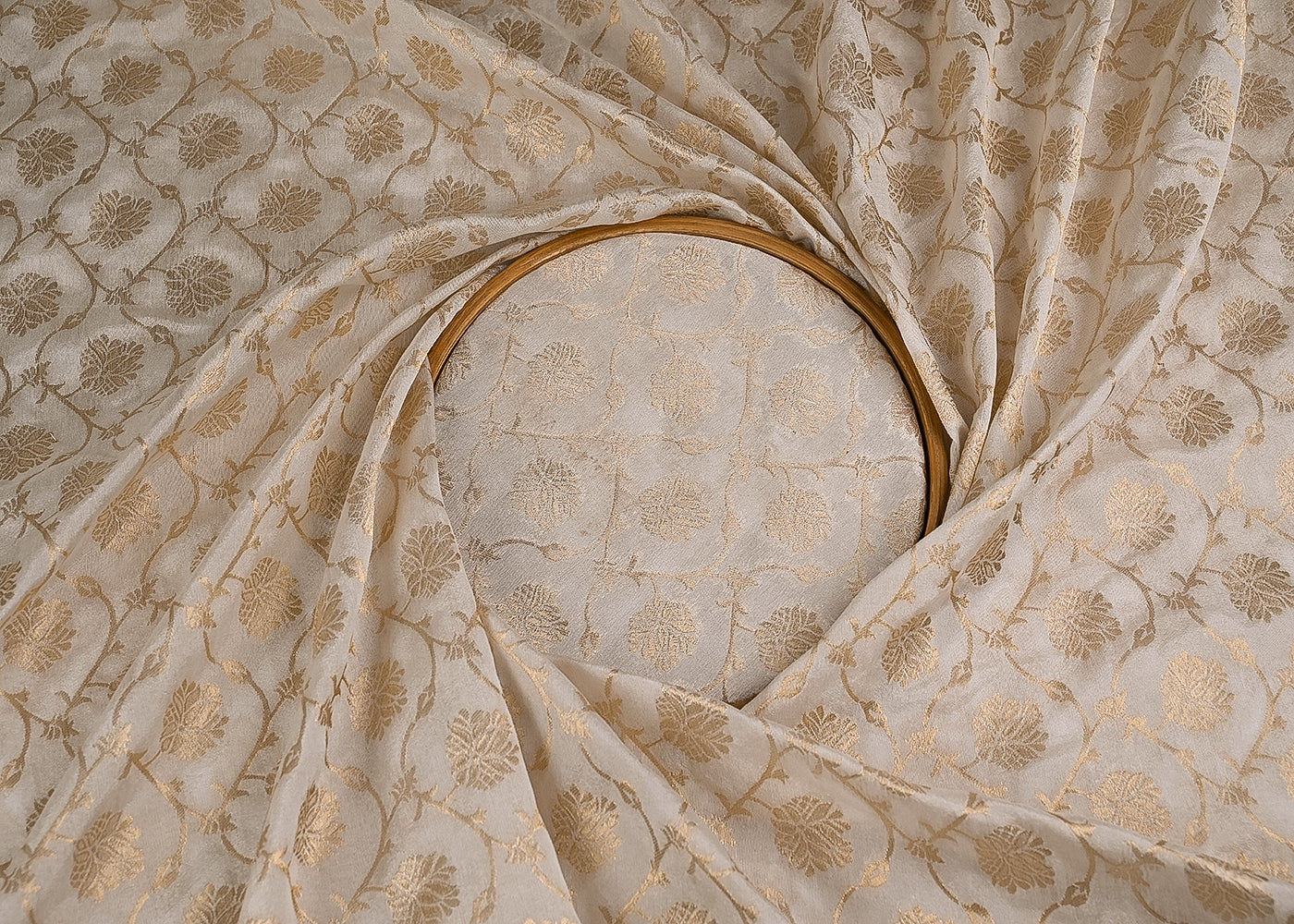 White Dyeable Silk Fabric With All Over Zari Handloom 20237