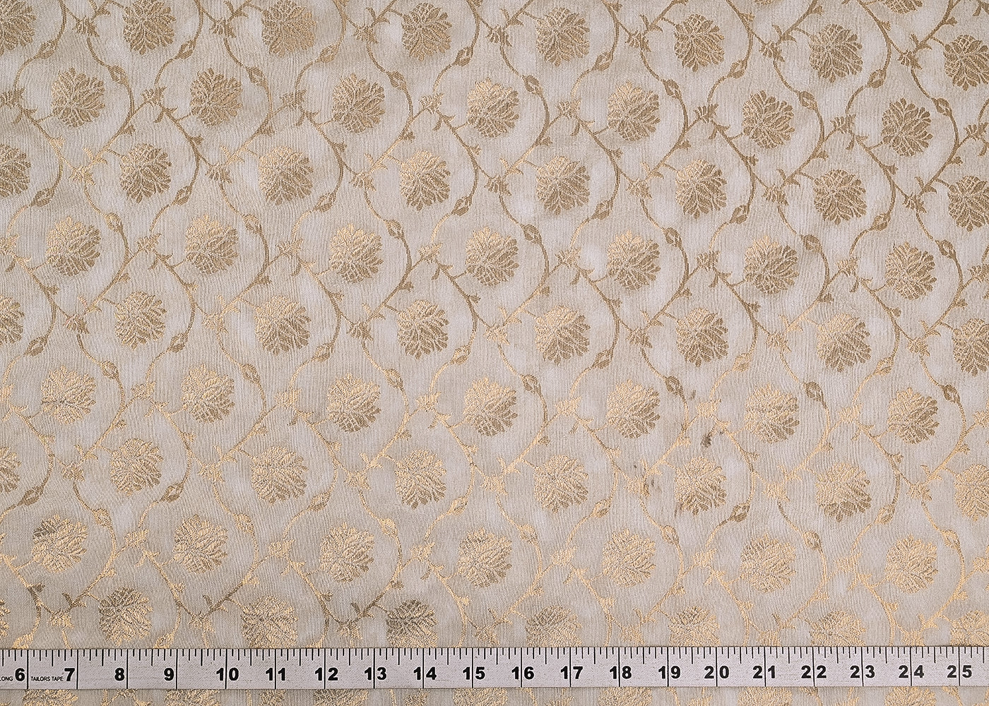 White Dyeable Silk Fabric With All Over Zari Handloom 20237
