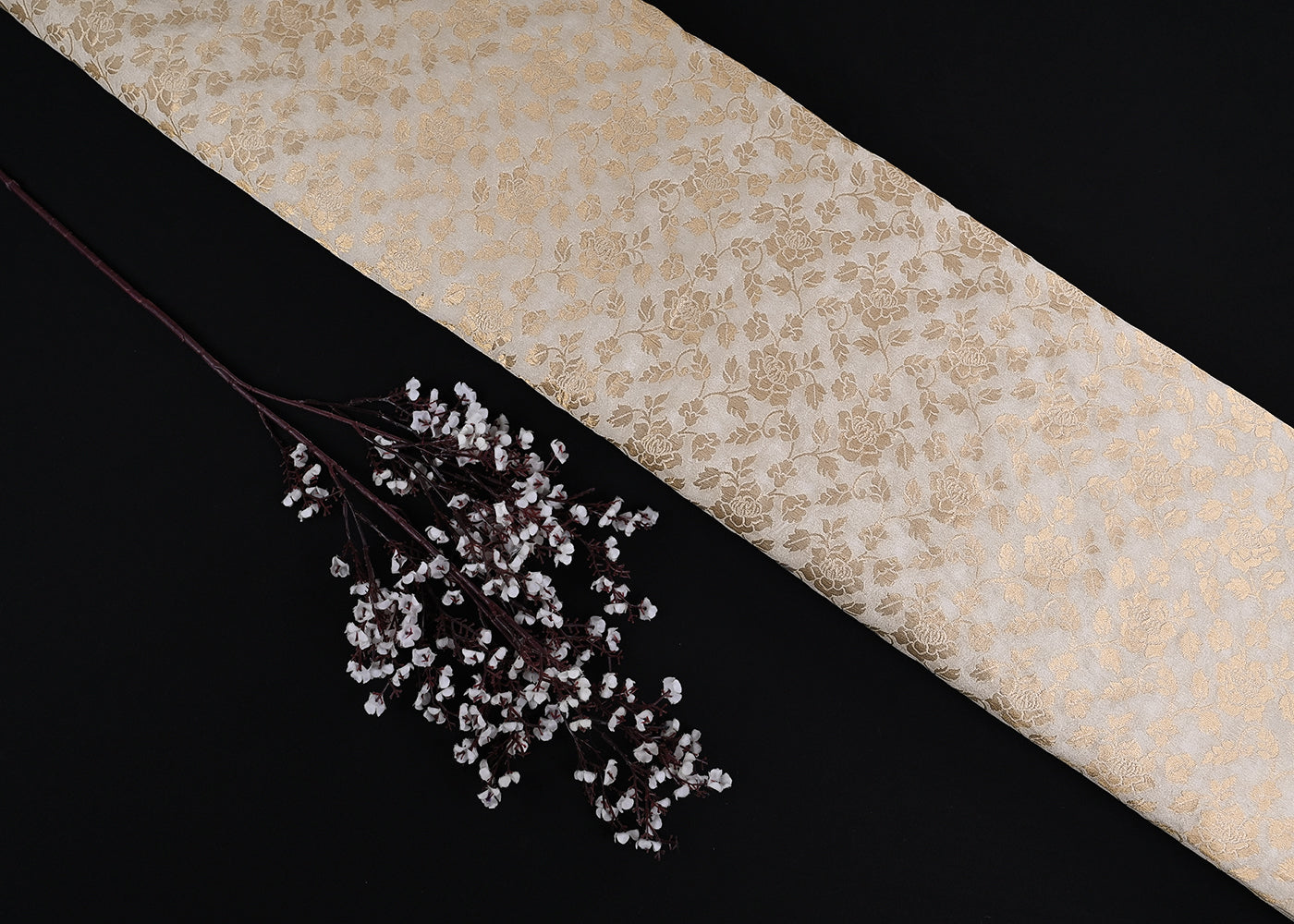White Dyeable Silk Fabric With All Over Zari Handloom 20238