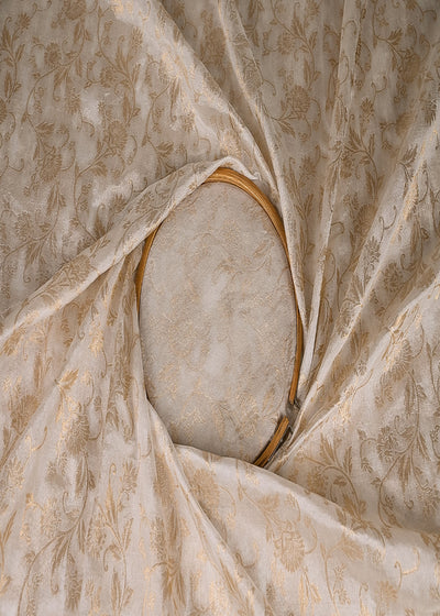 White Dyeable Silk Fabric With All Over Zari Handloom 20239
