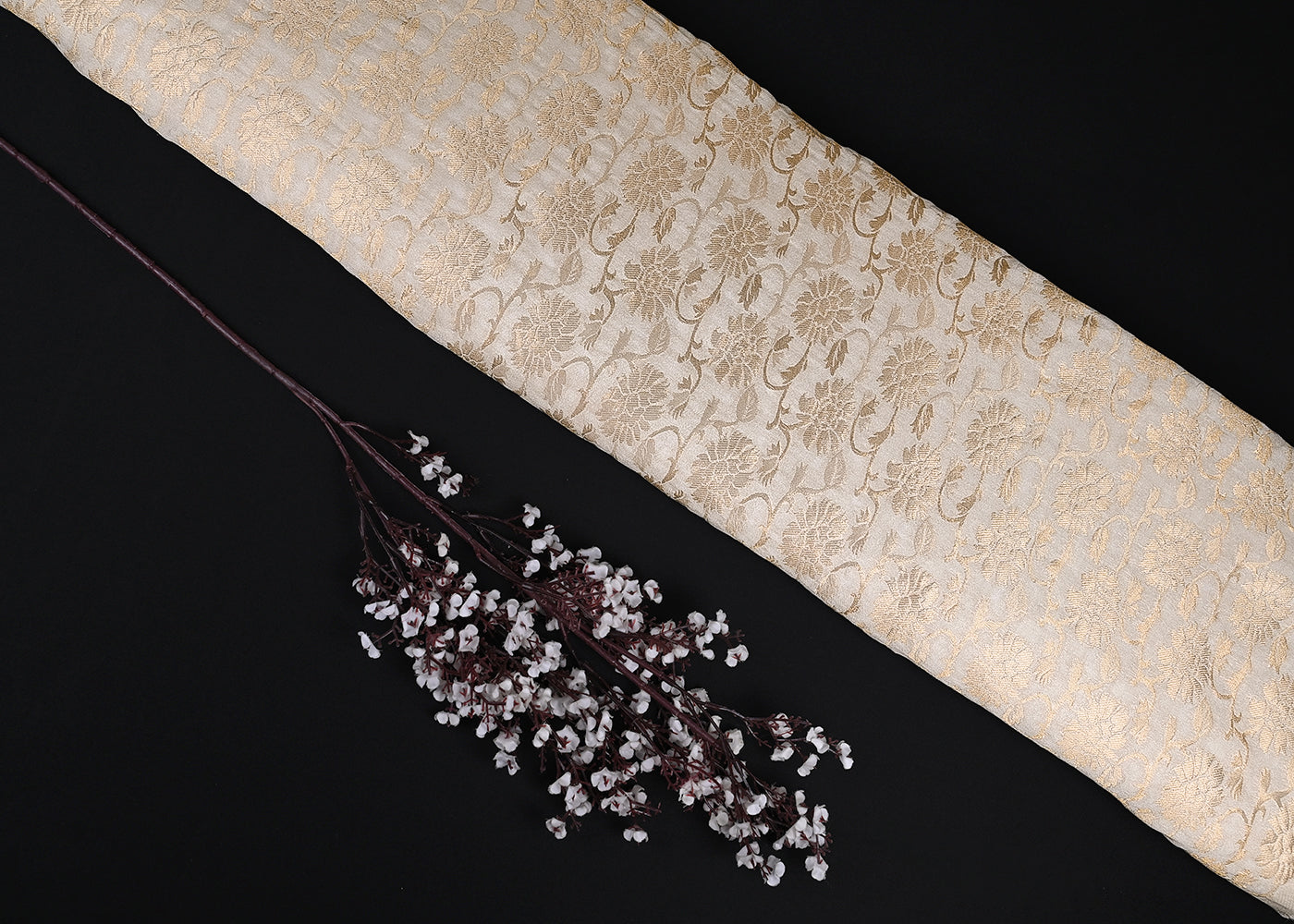 White Dyeable Silk Fabric With All Over Zari Handloom 20240