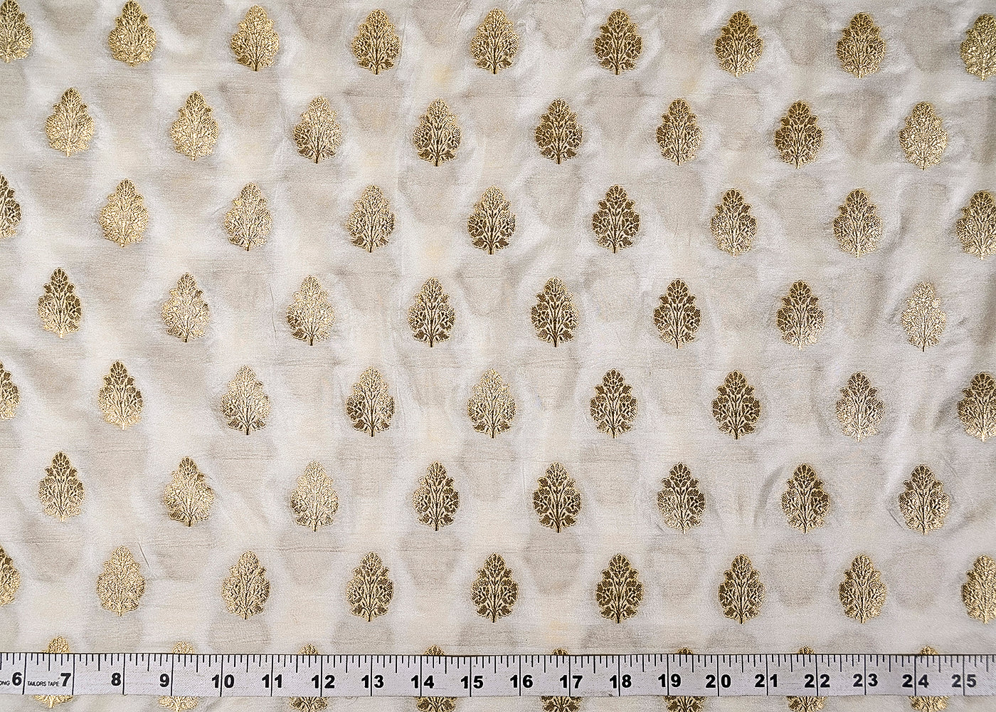 White  Silk Fabric With Allover Buti Of Zari Handloom 20283