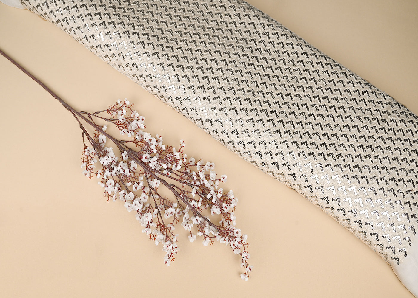 White Georgette Fabric With All Over Thread And Sequins Work 20294