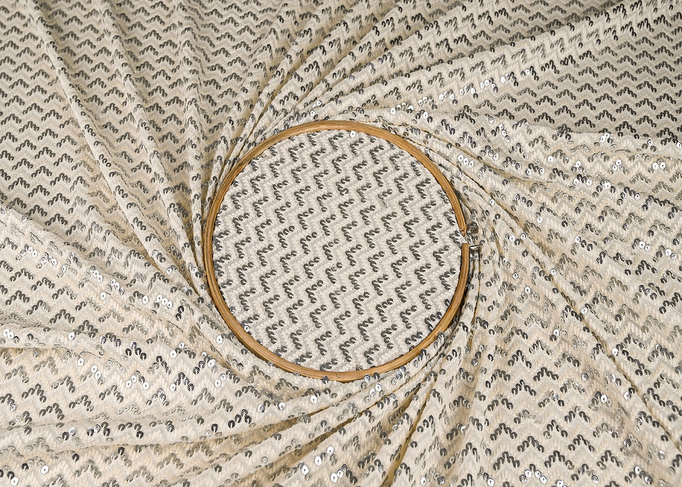 White Georgette Fabric With All Over Thread And Sequins Work 20294