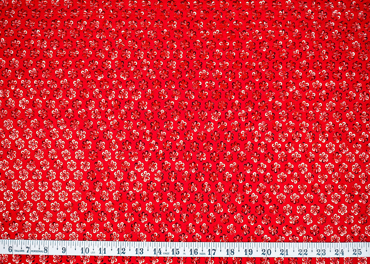 Red Georgette Fabric With All Over Katdana And Sequins Work 20296