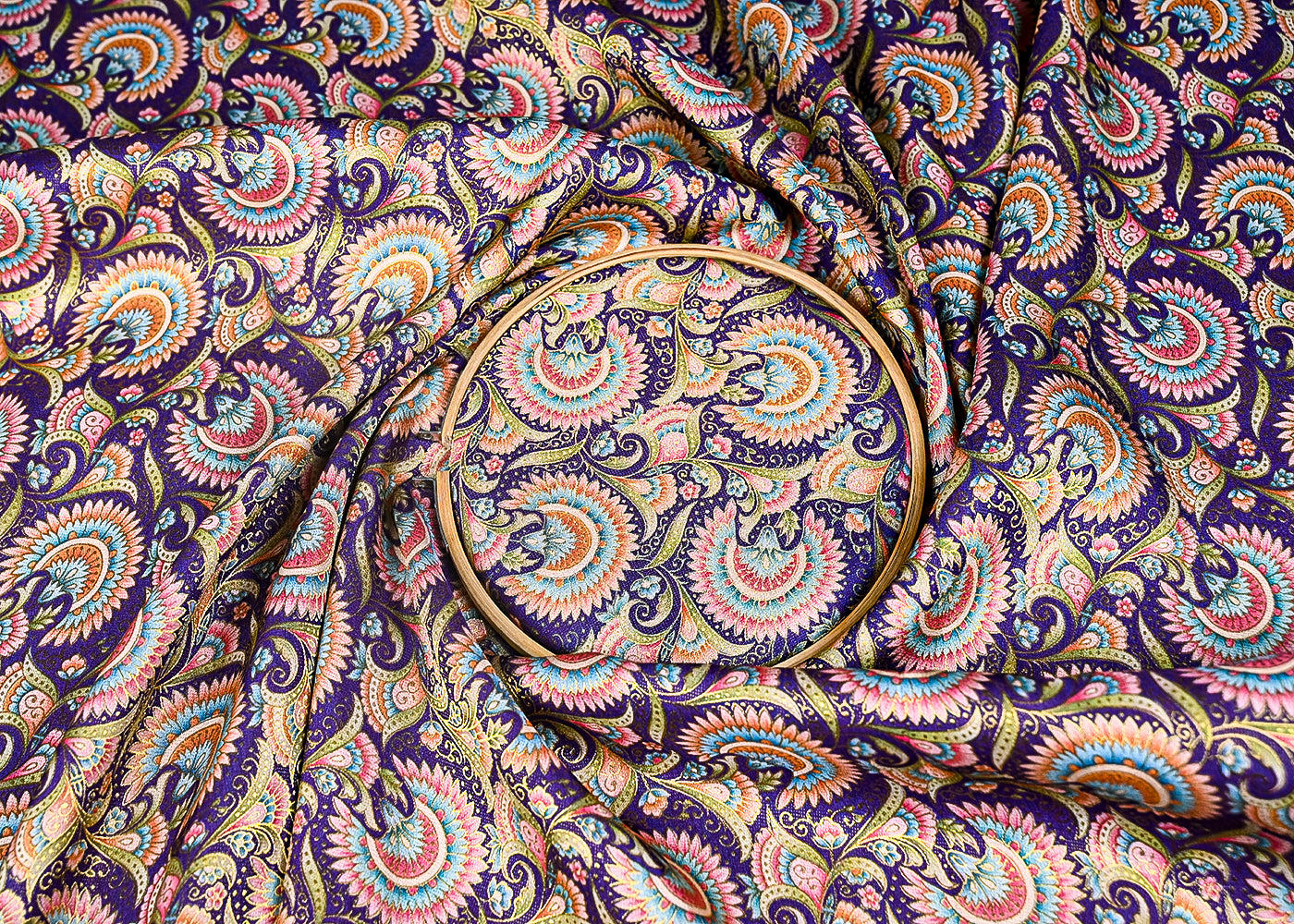 Purple Upada Silk Fabric With Traditional Print With Golden Zari Work 20310