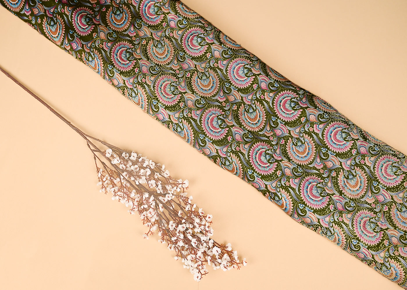 Mehendi Green Upada Silk Fabric With Traditional Print With Golden Zari Work 20311