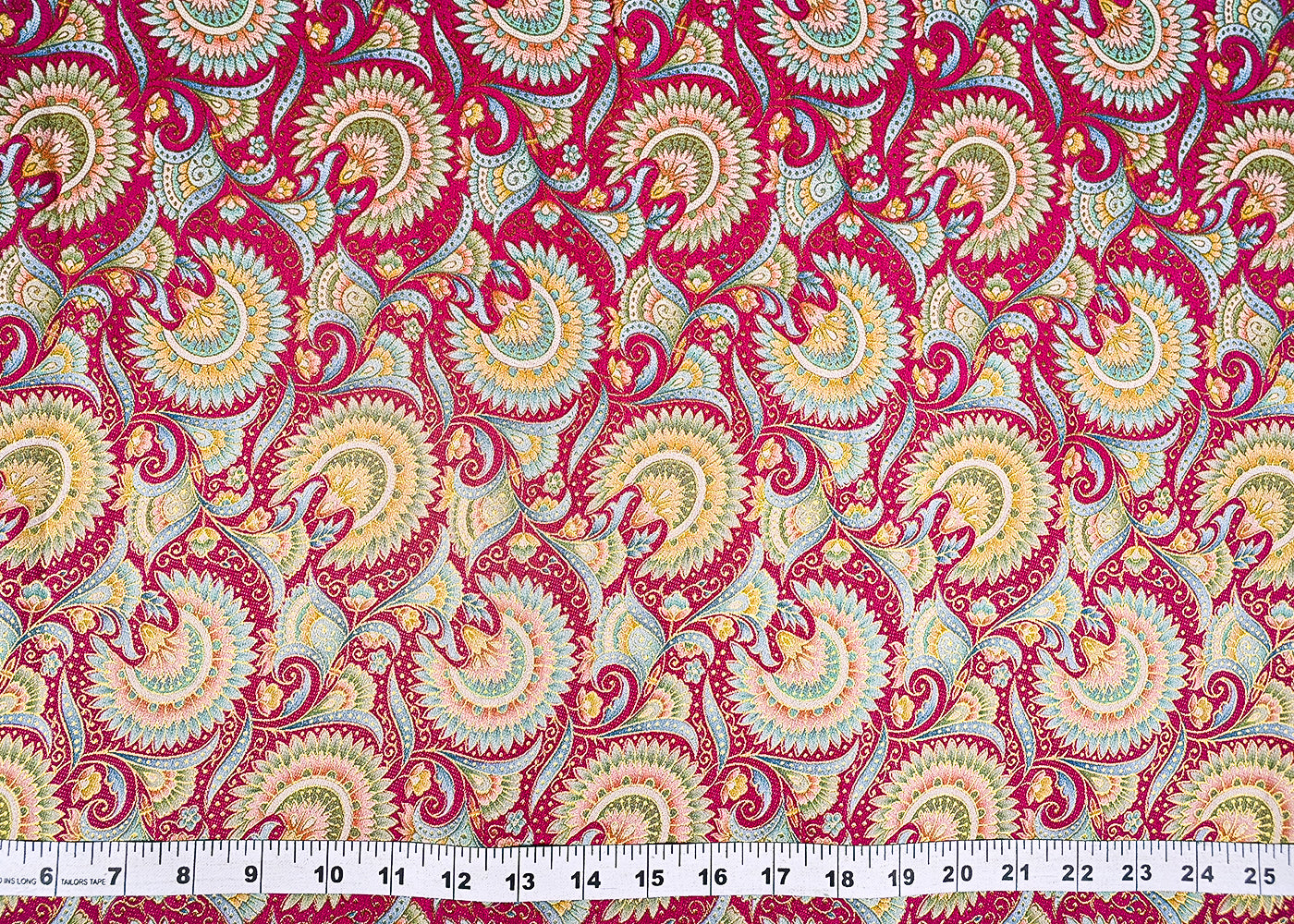 Rani Pink Upada Silk Fabric With Traditional Print With Golden Zari Work 20312